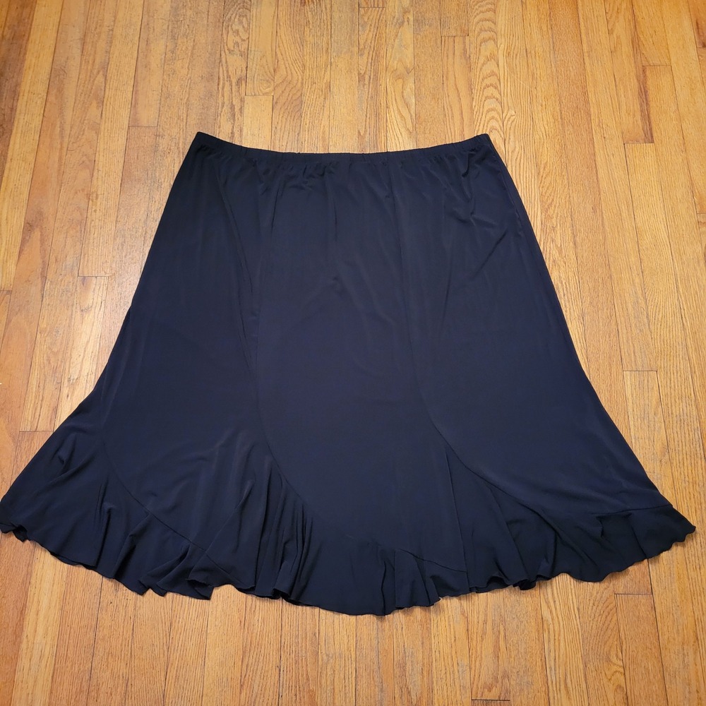 Russell Kemp 4X Skirt Black Ruffle Elastic Waist Stretch Midi Modest Liquid Knit